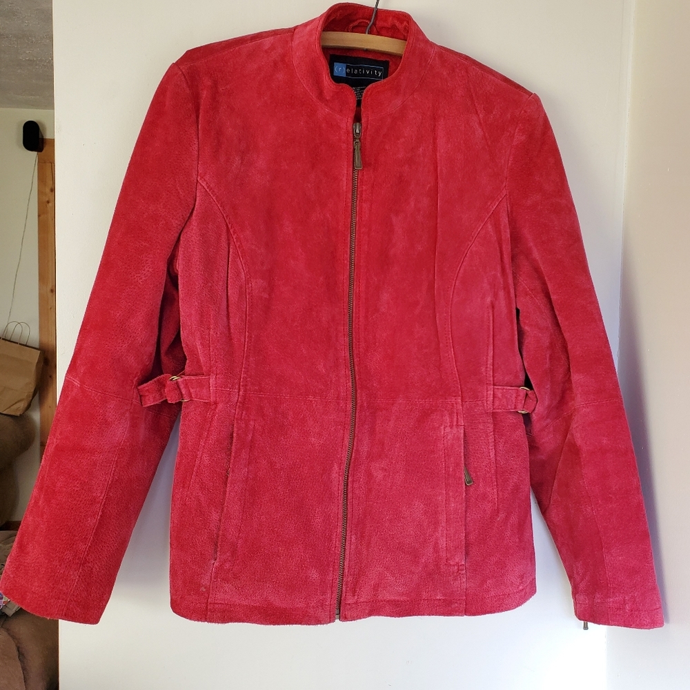 Vtg 90s Red suede jacket